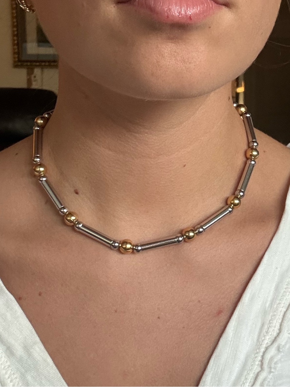 Vintage Two-Tone Gold & Silver Beaded Necklace